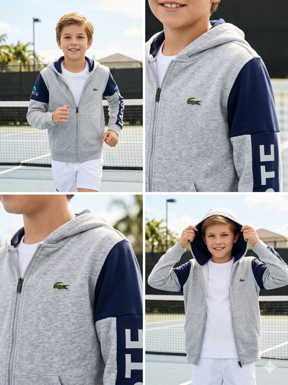 Lacoste Grey & Navy Boys' Zip Hoodie Sport Miami Open size 14 164cm